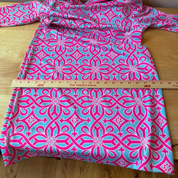 GRETCHEN SCOTT DESIGNS  RUFFNECK DRESS SCALLOP NECKLINE SHIFT STRETCH JERSEY SM - Picture 9 of 13